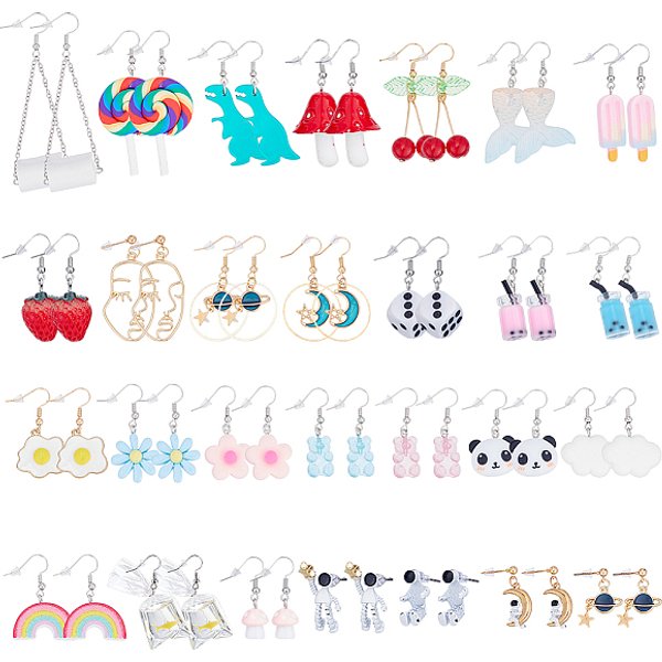 5 Stile Eisenharz-OhrhäNger-Sets, Mischfarbe, 18-76X9-27 Mm, 1 Tasche / Stil-image