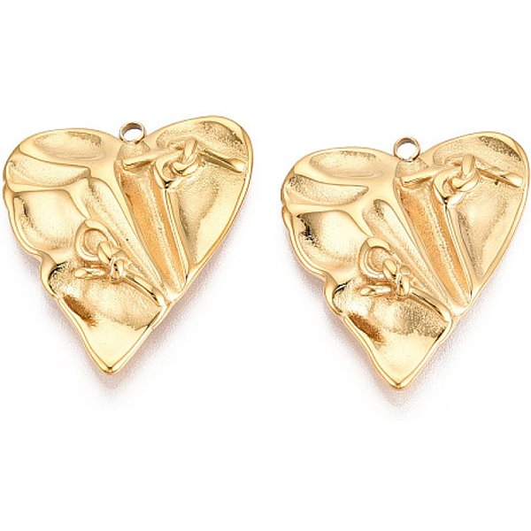 304 Stainless Steel Pendants, Heart, Ion Plating(Ip), Real 18K Gold Plated, 30X26X5Mm, Hole: 2Mm-image