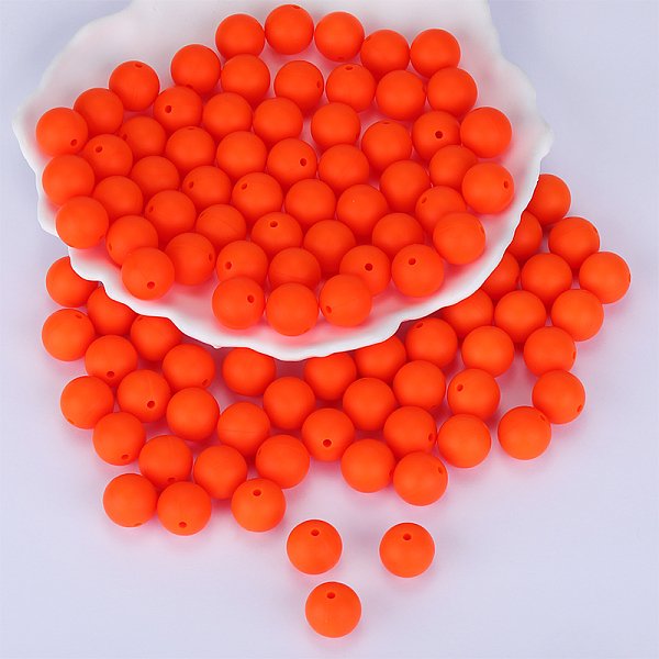 Runde Fokalperlen Aus Silikon, Orange Rot, 15 Mm, Bohrung: 2 Mm-image