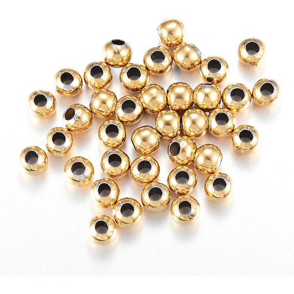 Round Ion Plating(Ip) 304 Stainless Steel Beads, Real 18K Gold Plated, 6Mm, Hole: 2-2.5Mm-image