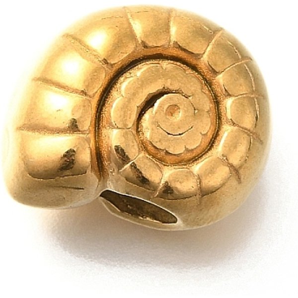 Perlas Europeas De Acero Inoxidable 304 Con Revestimiento IóNico (Ip), Abalorios De Grande Agujero, Caracol, Real 18K Chapado En Oro, 13X16X10Mm, Agujero: 4.5 Mm-image