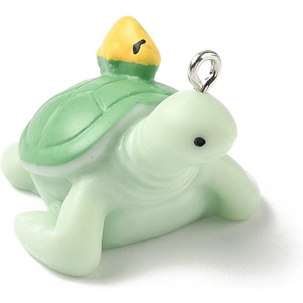 Marine Organism Opaque Resin Pendants, with Platinum Iron Loop, Turtle, 22.5x26x33mm, Hole: 2mm