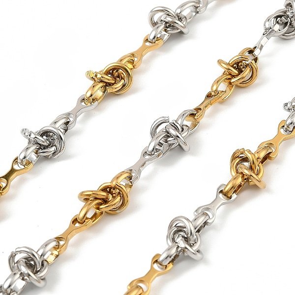 Zweifarbige Knotengliederketten Aus Edelstahl 304, Ionenbeschichtung (Ip), UngeschweißTe, Mit Spule, Goldenen Und Edelstahl Farbe, Link: 10X4X1.2 Und 6X8X0.5 Mm Und 7X5X2 Mm, Ca. 16.40 Fuß (5M)/Rolle-image