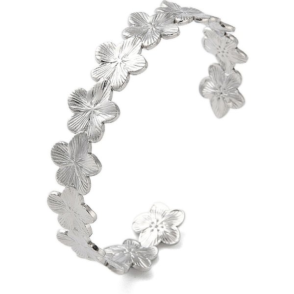 Non-Tarnish 304 Stainless Steel Flower Open Cuff Bangles For Women, Stainless Steel Color, Inner Diameter: 2-1/4 Inch(5.8Cm), 12.5Mm-image