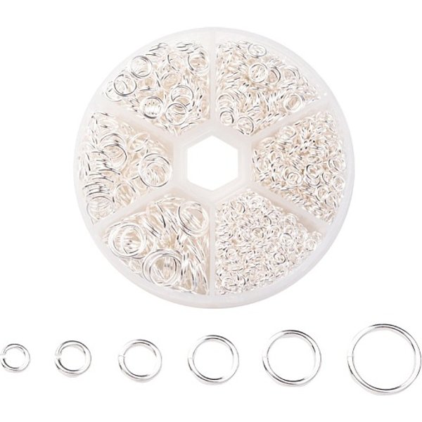 1 Box Of Iron Jump Rings, Mixed Size, Open Jump Rings, Silver Color Plated, 18-21 Gauge, 4-10X0.7-1Mm, Inner Diameter: 2.6-8Mm, About 1600Pcs/Box, Packaging Box: 8X2Cm-image