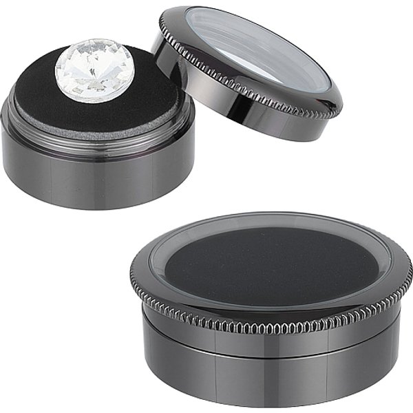 2 BoîTe De PréSentation De Pierres PréCieuses En Alliage à 2 Styles, Vitrines à Bijoux En Verre Avec éPonge à L'intéRieur, Plat Rond, Gunmetal, 3.2-4.35X1.7 Cm, 1Pc / Style-image