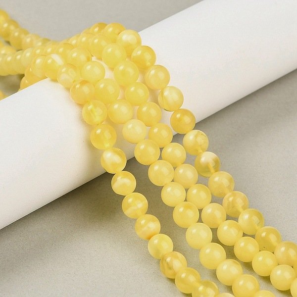 Natural Beeswax Beads Strands, Round, Yellow, 5.5-6mm, Hole: 0.7mm, about 91pcs/strand, 20.28''(51.5cm)
