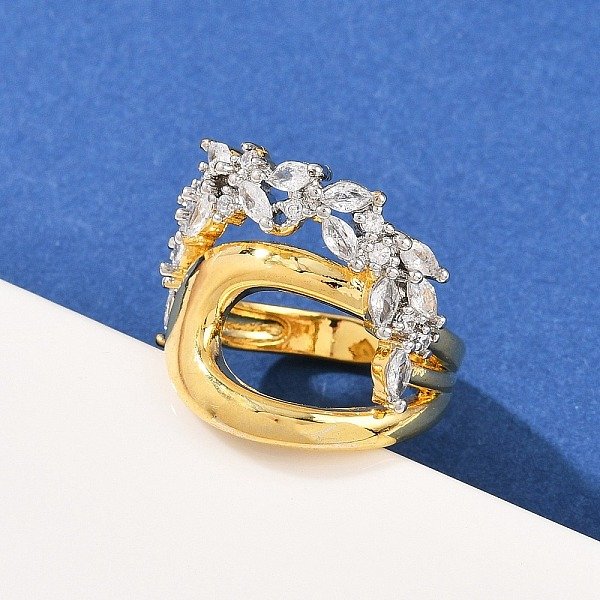 Bague Manchette En Laiton Avec Micro Pavé De Zircones Cubiques Pour Femme, Plaqué Longue DuréE, Sans Cadmium Et Sans Plomb, CréMaillèRe Plaquage, VéRitable 18K Plaqué Or, 20Mm, DiamèTre IntéRieur : RéGlable-image