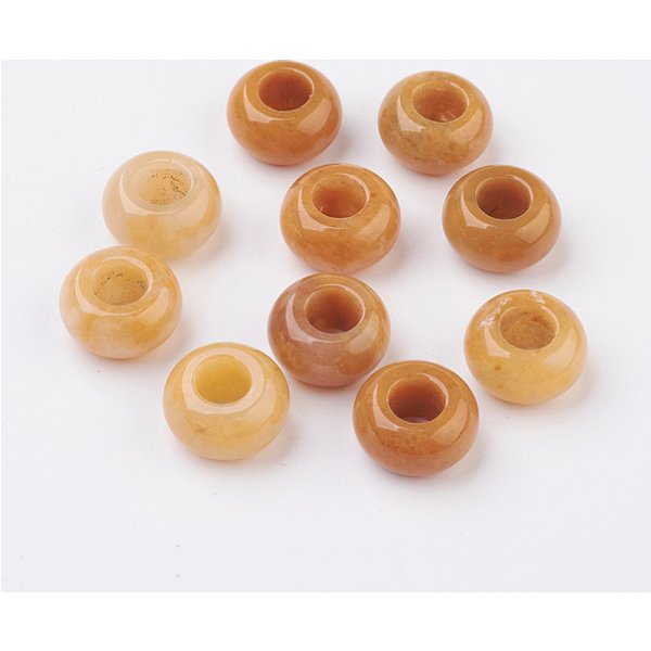 NatüRliche Gelbe Jade EuropäIsche Perlen, GroßLoch Perlen, Rondell, 14X7-8 Mm, Bohrung: 6 Mm-image