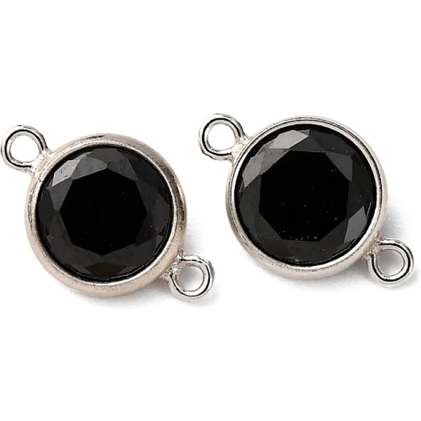 925 Cadena De Dijes De Conector De Circonita CúBica Pavé De Plata, Plano Y Redondo, Negro, 10.5X6.5X3.5Mm, Agujero: 0.9 Mm-image