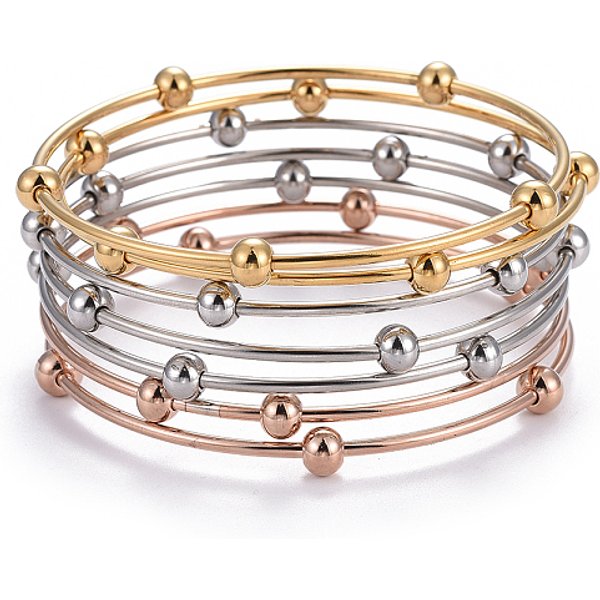 Ensembles De Bracelets En Acier Inoxydable 201 à La Mode, Avec Des Billes Rondes, Multicolore, 2-1/2 Pouce (6.3 Cm), 7 PièCes / Kit-image