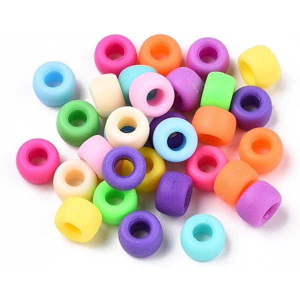 Opaque Plastic Beads, Frosted, Barrel, Mixed Color, 9X6Mm, Hole: 3.8Mm, About 1900Pcs/500G-image