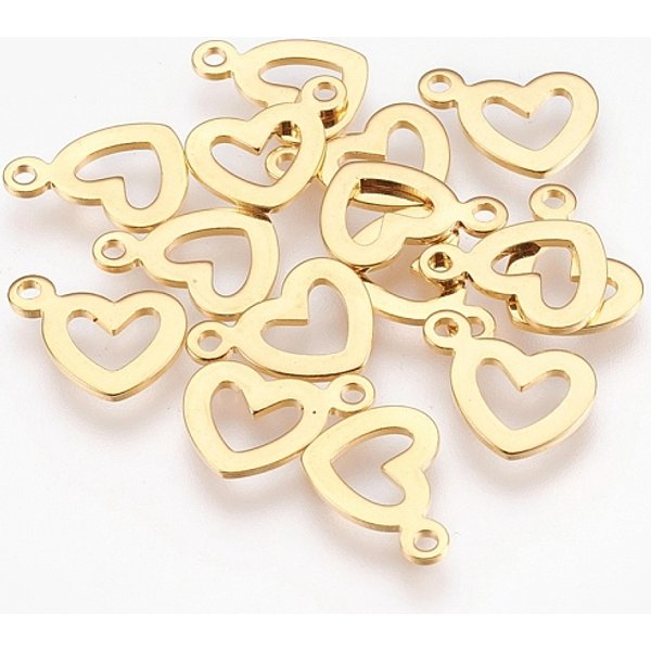 304 Stainless Steel Open Heart Pendants, Hollow, Real 18K Gold Plated, 10.5X14X1Mm, Hole: 1.6Mm-image