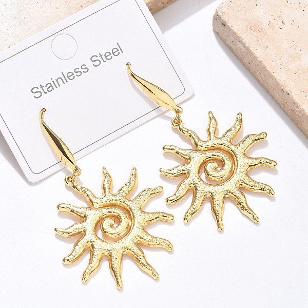 Pendientes Colgantes De Acero Inoxidable Sun 304, Revestimiento De Iones (Ip), Dorado, 57.5X33.5Mm-image