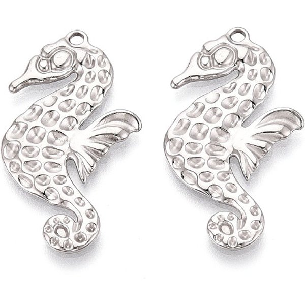 Pendentifs Hippocampe En Acier Inoxydable 304, Couleur Inoxydable, 38X21X2Mm, Trou: 1.8-2Mm-image