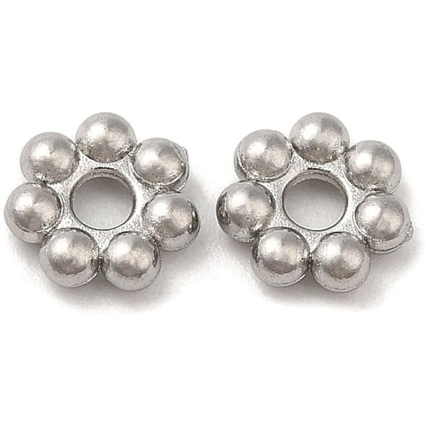 Non-Tarnish 304 Stainless Steel Spacer Beads, Flower, Granulated Beads, Stainless Steel Color, 4X1.2Mm, Hole: 1Mm-image