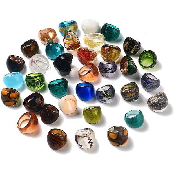 Mixed Handmade Lampwork Wide Band Rings, Mixed Color, 17-20Mm, 12Pcs/Box-image