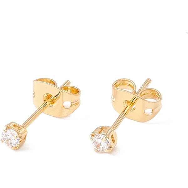 Tiny Clear Cubic Zirconia Square Stud Earrings, Brass Jewelry For Women, Lead Free & Cadmium Free, Real 18K Gold Plated, 2.5X2.5Mm, Pin: 0.7Mm-image