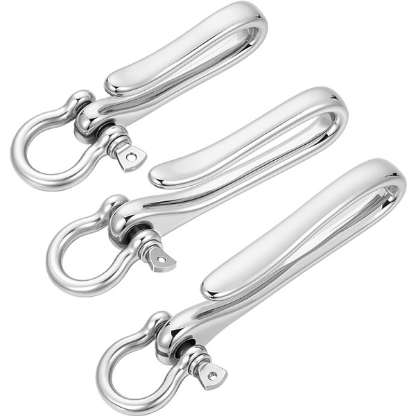 U-Shaped Brass Key Hook Shanckle Clasps, For Wallet Chain, Key Chain Clasp, Pocket Clip, With Brass D-Ring Anchor Shackle Clasps, Platinum, 49-71.5X16-17.5X7-8.5Mm, Hole: 4.5-5.5Mm-image