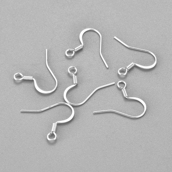 304 Stainless Steel French Earring Hooks, Flat Earring Hooks, Ear Wire, With Horizontal Loop, Silver, 17-18X16X1.5Mm, Hole: 2Mm, 20 Gauge, Pin: 0.8Mm-image