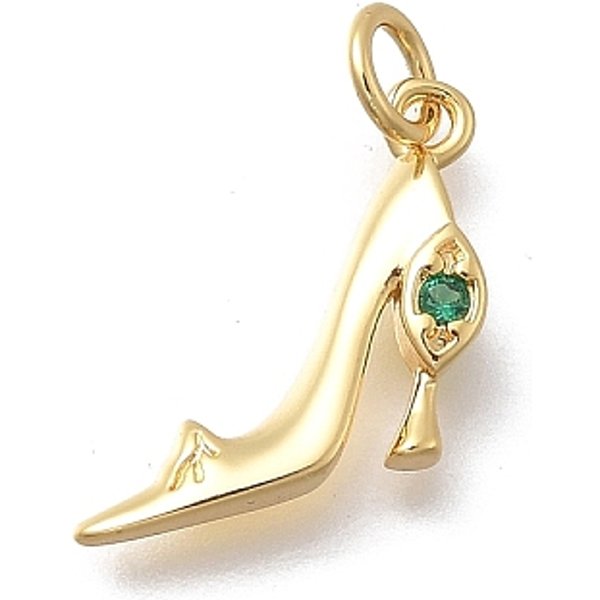 Pendentifs Avec Zircon Cubiques à Micro-PavéS En Laiton, Breloques Pour Talons Hauts, Sans Cadmium Et Sans Plomb, CréMaillèRe Plaquage, Plaqué Longue DuréE, VéRitable 18K Plaqué Or, Avec Anneau De Jonction, Verte, 13X17X3Mm, Trou: 3.5Mm-image