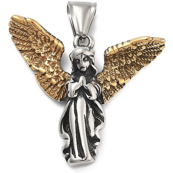 Ciondoli in acciaio inox 304, placcatura ionica (ip), fascino d'angelo, argento antico e oro, 30.5x36.5x7.5mm, Foro: 8.5x4 mm