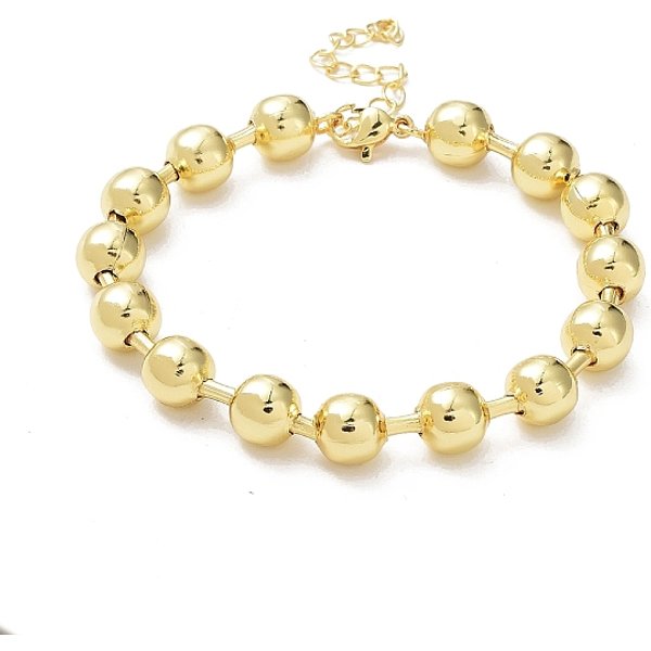 Pulseras De Cadena De Bolas De LatóN Con Revestimiento De Estante Para Mujer, Plateado De Larga DuracióN, Sin Plomo Y El Cadmio, Real 18K Chapado En Oro, 7-1/4 Pulgada (18.4 Cm), Grano: 8 Mm-image