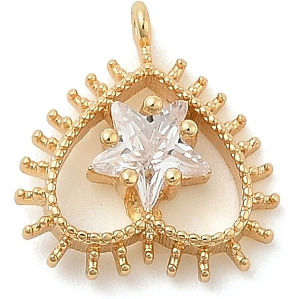 Pendentifs Avec Zircon Cubiques à Micro-PavéS En Laiton, Breloques De Coeur, Or, 13X12X3.5Mm, Trou: 1Mm-image