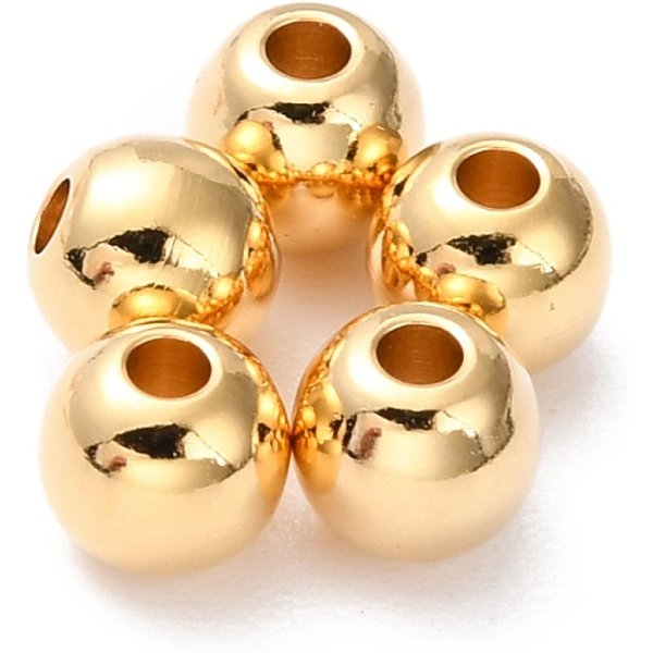 Messing Perlen, Langlebig Plattiert, Runde, Echtes 24K Vergoldet, 5 Mm, Bohrung: 1 Mm-image
