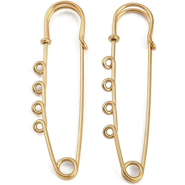 Ion Plating(Ip) 304 Stainless Steel Safety Pins Brooch Findings, Kilt Pins With 4 Loops For Lapel Pin Making, Golden, 70X19.8X5.5Mm, Hole: 2Mm-image