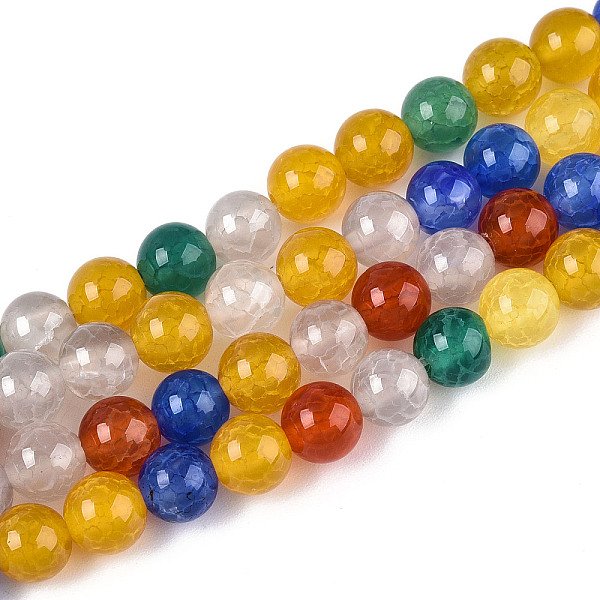 Natural Crackle Agate Beads Strands, Dyed, Round, Mixed Color, 6-6.5Mm, Hole: 0.8-0.9Mm, About 62Pcs/Strand, 14.57 Inch(37Cm)-image