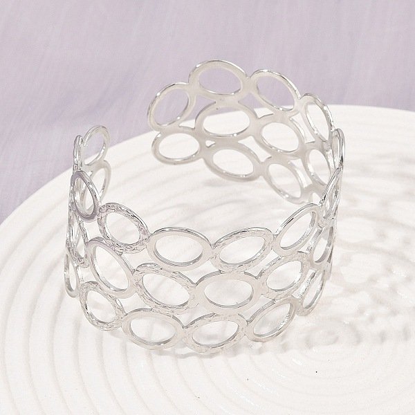 Bracelets Manchettes En Acier Inoxydable 304 Pour Femmes, Ovale, Couleur Inoxydable, 1-3/8 Pouce (3.4 Cm), DiamèTre IntéRieur: 2-1/4 Pouce (5.6 Cm)-image