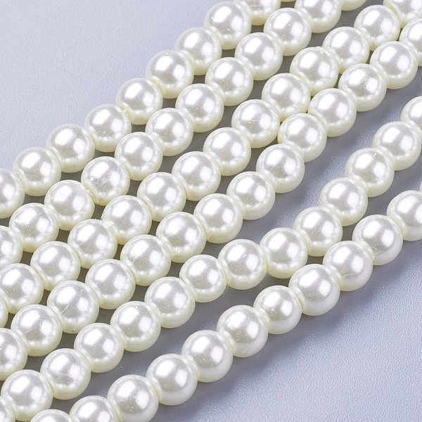Glass Pearl Beads Strands, Pearlized, Round, Creamy White, 6Mm, Hole: 1Mm, About 140Pcs/Strand, 32 Inch-image