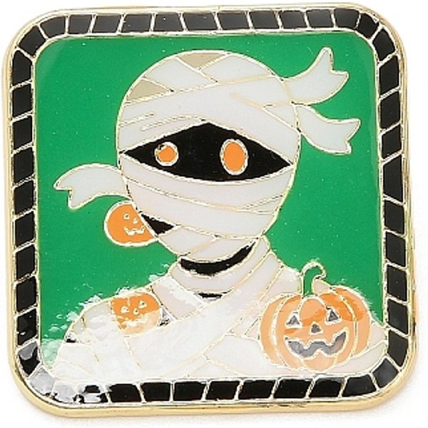 Mummy Enamel Pins, Alloy Lapel Pin Backs For Backpack Clothes, Square, Medium Sea Green, 27X26.5Mm-image