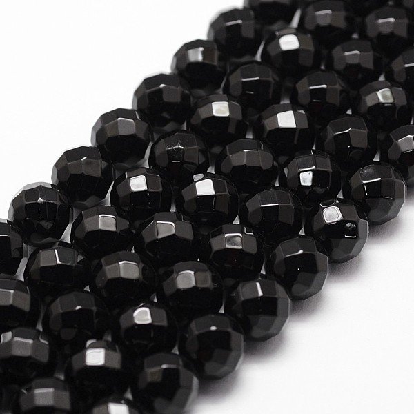 Brins de perles d'onyx noir teintées et chauffées naturellement, Grade a, facette, ronde, 6mm, Trou: 1mm, Environ 61 pcs/chapelet, 14.9 pouce - 15.1 pouces