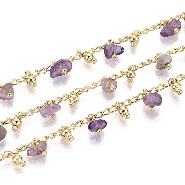 Handgefertigte Messinggliederketten, Mit Amethyst Zur Herstellung Von Halsketten Und ArmbäNdern, GelöTet, Mit Spule, Echtes 18K Vergoldet, 7 Mm, Ca. 16.40 Fuß (5M)/Rolle-image
