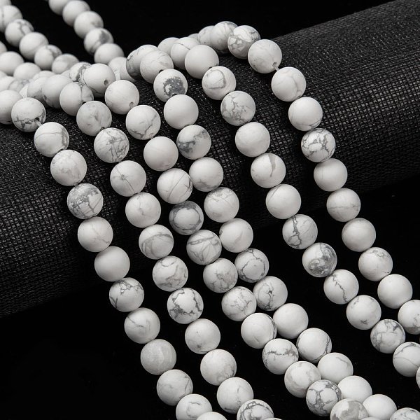 Natural Howlite Beads Strands, Frosted, Round, 8mm, Hole: 1mm, about 45-47pcs/strand, 14.5 inch