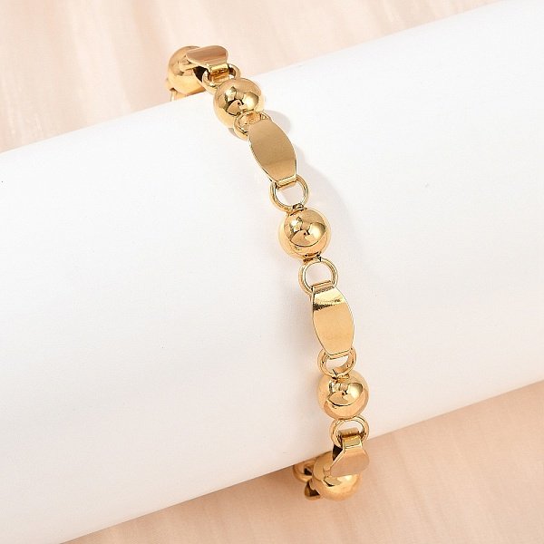 201 Edelstahl-GliederkettenarmbäNder FüR Damen, Mit 304 Edelstahlverschluss, Ionenbeschichtung (Ip), Runde, Golden, 9 Zoll (22.7 Cm)-image