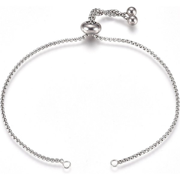 Tarnish Resistant Adjustable 304 Stainless Steel Bracelet Making, Slider Bracelets, For Diy Jewelry Craft Supplies, Stainless Steel Color, Total Length: 9 Inch(23Cm), 1.5Mm, Hole: 2Mm-image