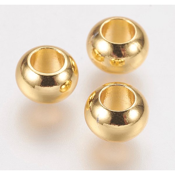 Brass Spacer Beads, Real 24K Gold Plated, Rondelle, 6x4mm, Hole: 3mm