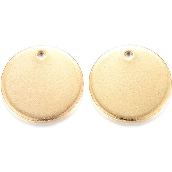 Breloques En Acier Inoxydable 304 PlaquéEs Par Ions (Ip), Estampillage De Balises Vierges, Surface Lisse, Plat Rond, Or, 15X1Mm, Trou: 1.5-2Mm-image