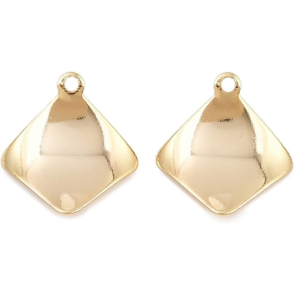 Brass Charms, Long-Lasting Plated, Nickel Free, Real 18K Gold Plated, Rhombus, 14.5X13X1Mm, Hole: 1.2Mm-image
