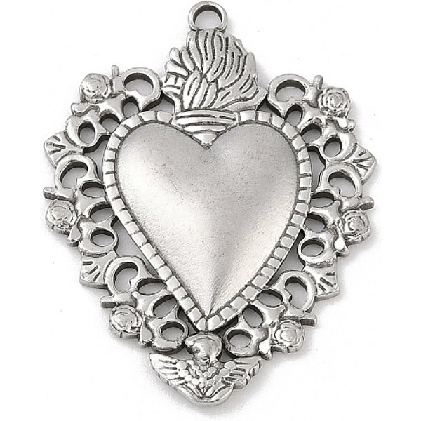 Pendentifs En Acier Inoxydable 304, Charme Sacré Coeur, Anti-Ternissement, Couleur Inoxydable, 39.5X31X3.5Mm, Trou: 2Mm-image