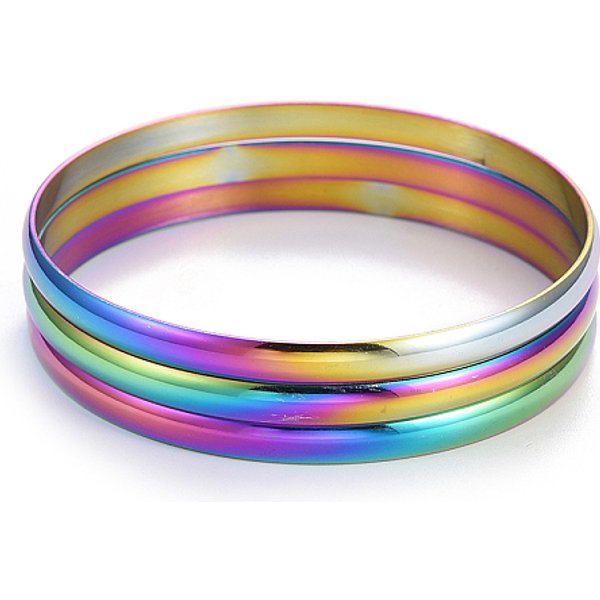 Conjuntos de brazaletes de acero inoxidable de moda 201, color del arco iris, 2-5/8 pulgada (6.8 cm), 3 PC / sistema