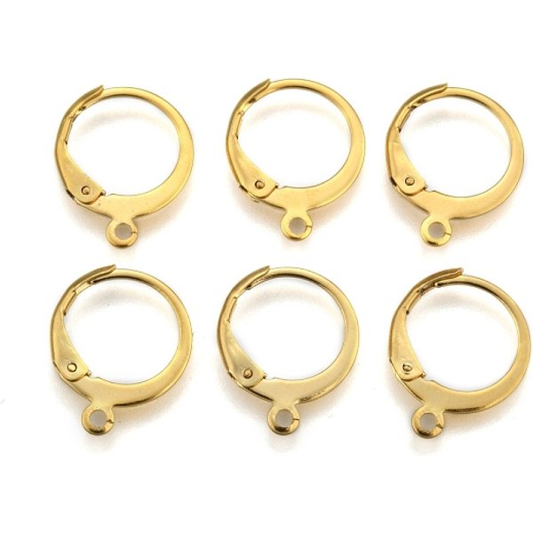 Boucles D'oreilles à Levier En Acier Inoxydable 304, Avec Boucle, Anneau, VéRitable 24K Plaqué Or, 14.5X12X2Mm, Trou: 1.2Mm, Pin: 1X0.8 Mm-image