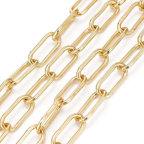 Cadenas De Clip De LatóN, Cadenas Portacables Alargadas Estiradas, Sin Soldar, Plateado De Larga DuracióN, Con Carrete, Real 18K Chapado En Oro, 17X7X1.5Mm, Aproximadamente 16.4 Pie (5 M) / Rollo-image