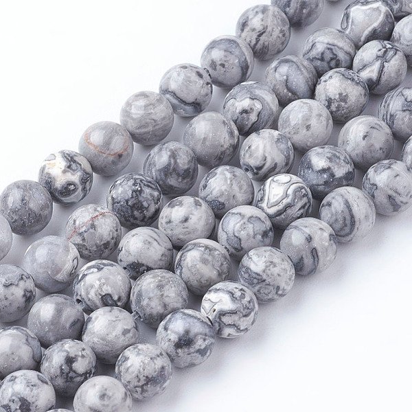 Natural Map Stone/Picasso Stone/Picasso Jasper Beads Strands, Round, 6Mm, Hole: 1Mm, About 60-65Pcs/Strand, 15 Inch-image