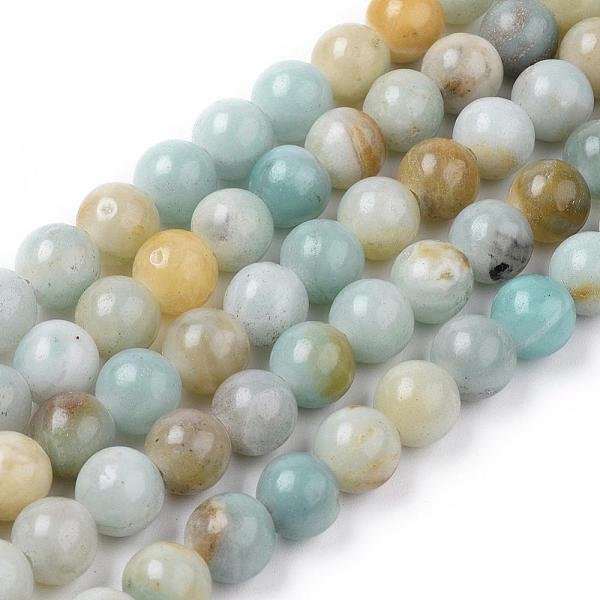 Natural Flower Amazonite Beads Strands, Round, 8Mm, Hole: 2Mm, About 48Pcs/Strand, 14.7 Inch(37.5Cm)-image