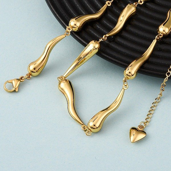 304 Stainless Steel Link Chain Necklaces for Women, Golden, Italian Horn, 20.04 inch(50.9cm)