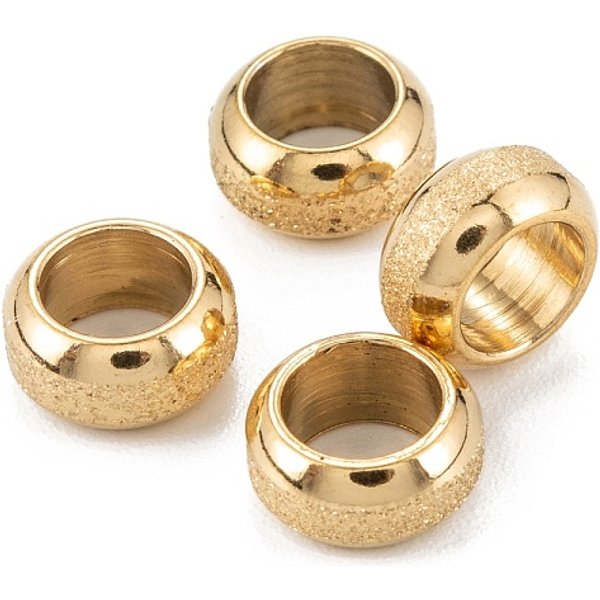 Ionenplattierung (Ip) Mattierte EuropäIsche Perlen Aus 201 Edelstahl, Rondell, Golden, 8X4 Mm, Bohrung: 5 Mm-image